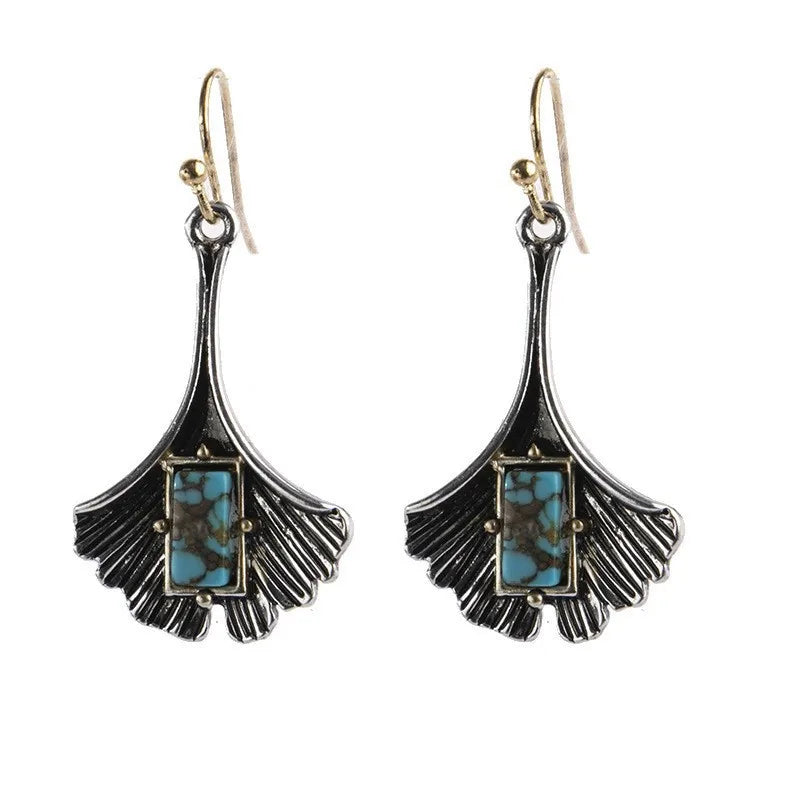 Load image into Gallery viewer, NIHER122 - Retro Silver Leaf Earrings W/ Turquoise Inlay

