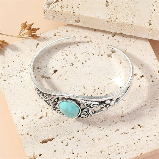 NIHBC36 - Retro Leaf Water Droplet Turquoise Stone Bracelet