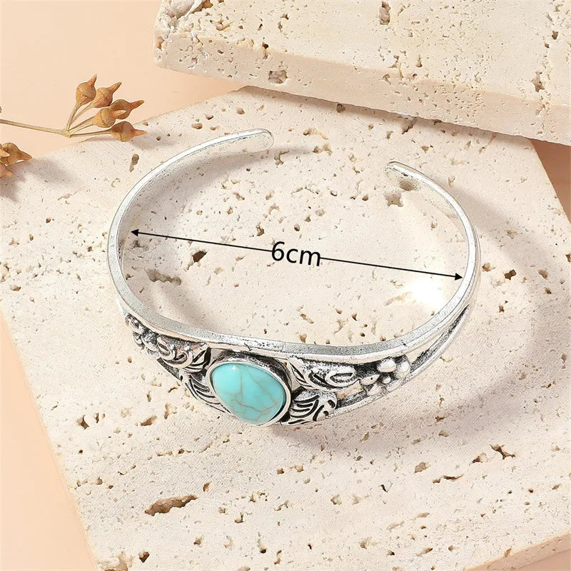 Load image into Gallery viewer, NIHBC36 - Retro Leaf Water Droplet Turquoise Stone Bracelet
