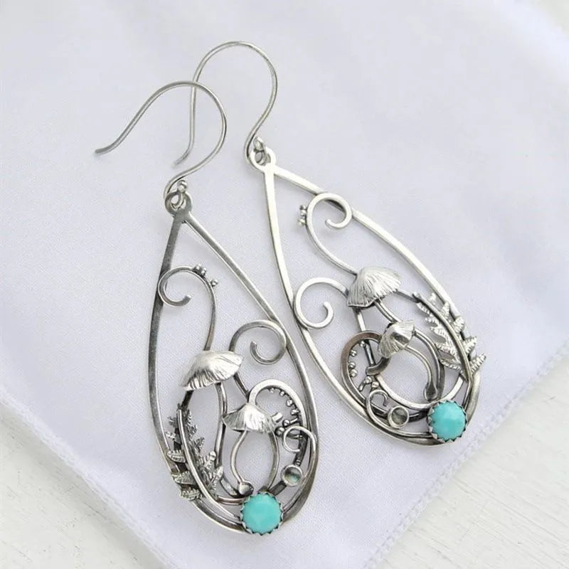 Load image into Gallery viewer, NIHER150 - Retro Mushroom Water Droplet Earrings W/ Turquoise Inlay
