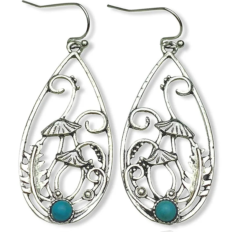 Load image into Gallery viewer, NIHER150 - Retro Mushroom Water Droplet Earrings W/ Turquoise Inlay
