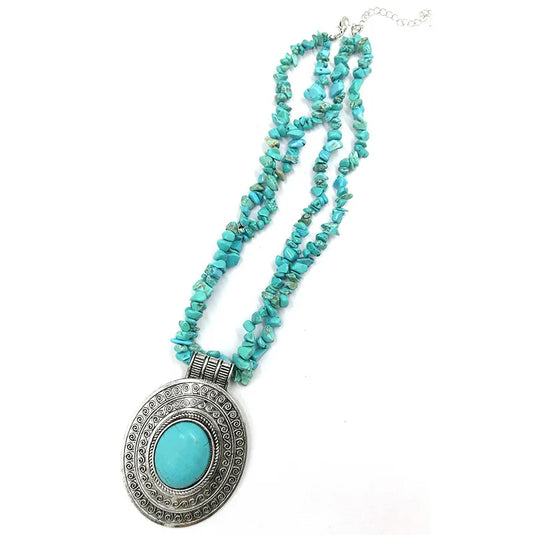 NIHNK1 - Turquoise Gravel Stone Pendant Necklace