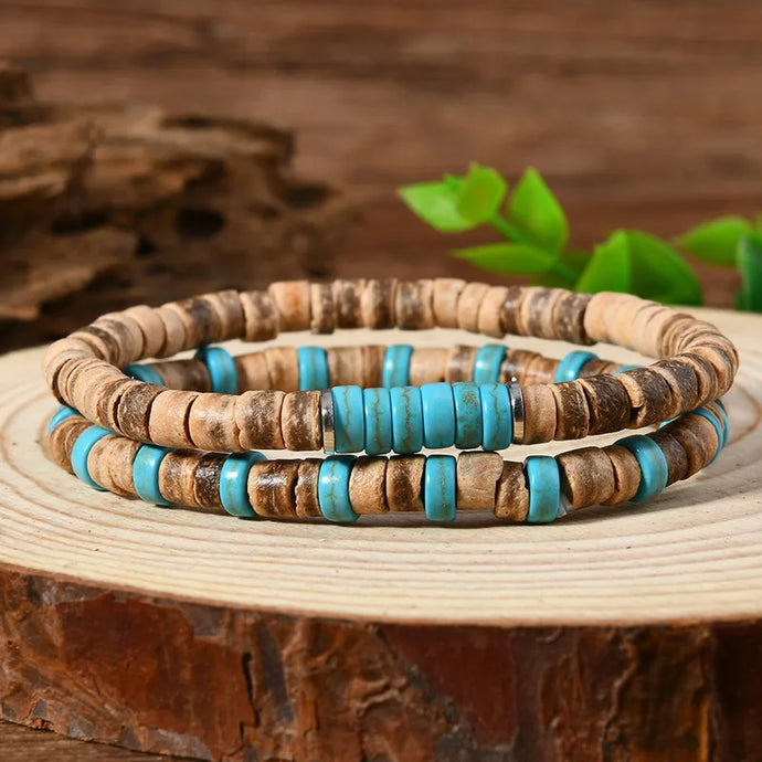 NIHBC10 - Wood Turquoise Beaded Bracelets