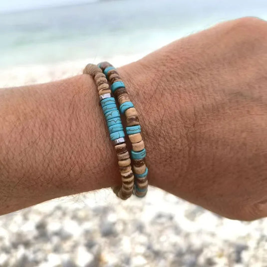 NIHBC10 - Wood Turquoise Beaded Bracelets
