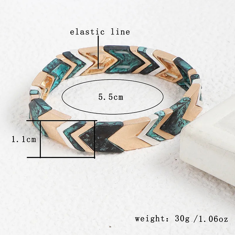Load image into Gallery viewer, NIHBC66 - Multi Arrow Green/Copper Elasticized Bracelet
