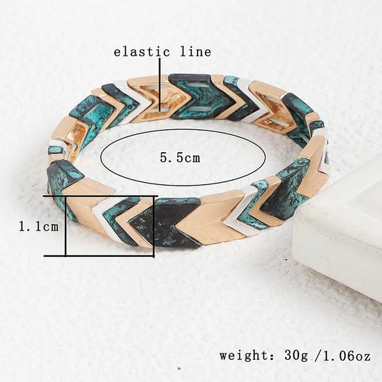 NIHBC66 - Multi Arrow Green/Copper Elasticized Bracelet