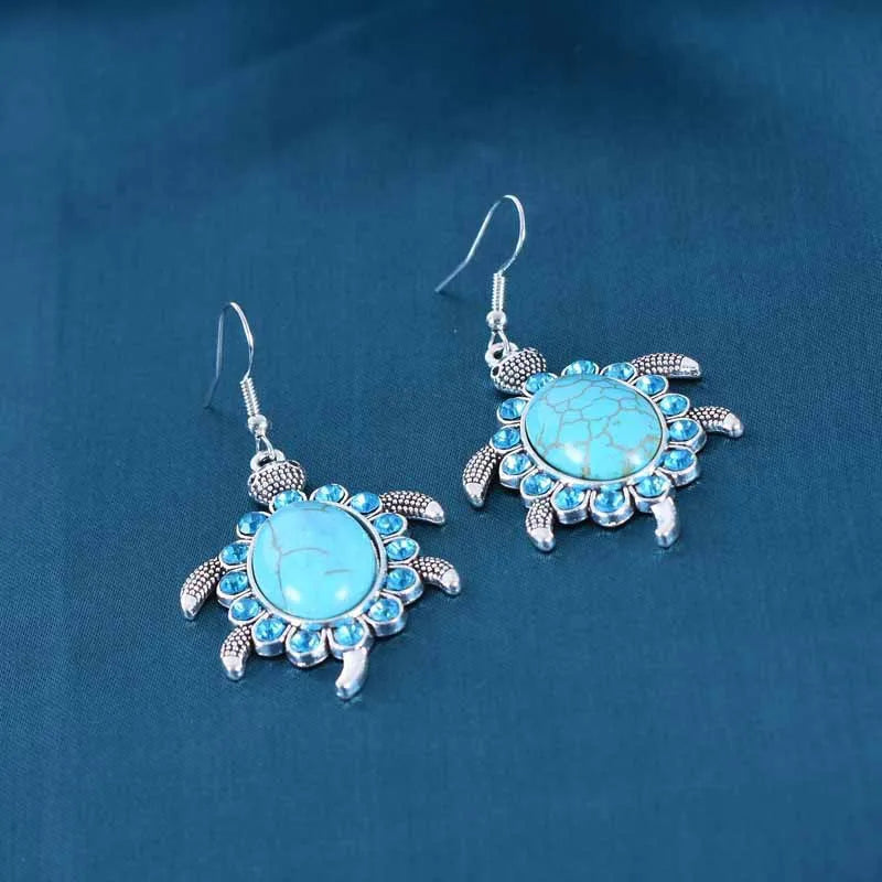Load image into Gallery viewer, NIHER111 - Vintage Tortoise Earrings W/ Turquoise Inlay
