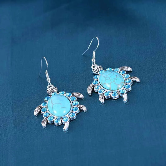 NIHER111 - Vintage Tortoise Earrings W/ Turquoise Inlay