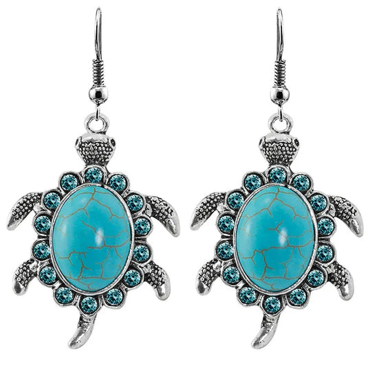 NIHER111 - Vintage Tortoise Earrings W/ Turquoise Inlay