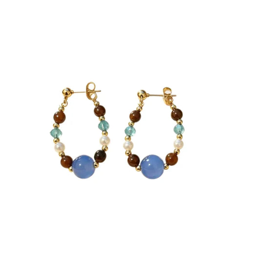 NIHER141 - Retro Earrings W/ Blue Tiger Eye Beading Inlay