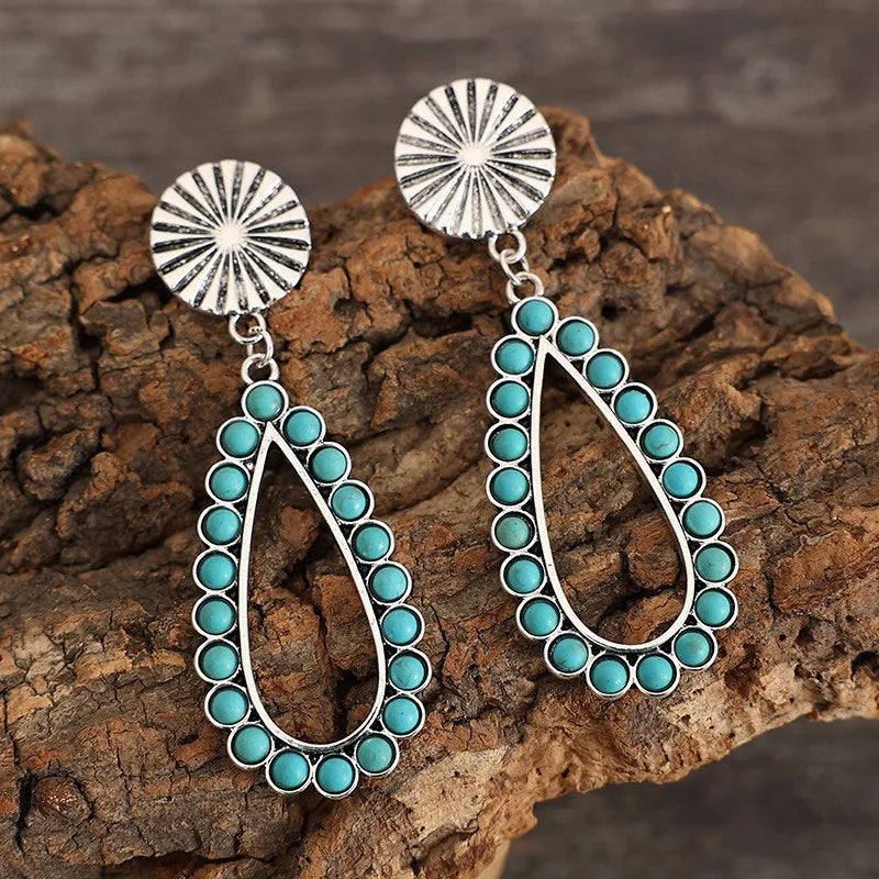Load image into Gallery viewer, NIHER159 - Retro Green Turquoise Water Droplet Earrings
