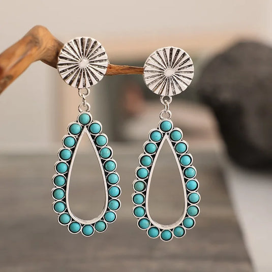 NIHER159 - Retro Green Turquoise Water Droplet Earrings