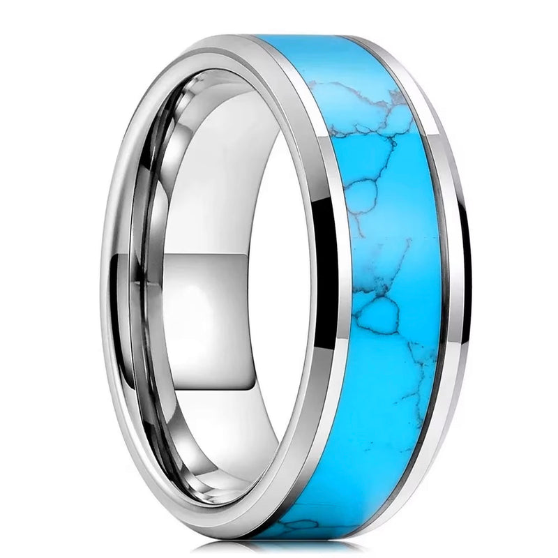 Load image into Gallery viewer, TMRG10 - Turquoise Blue Inlay 8mm Ring
