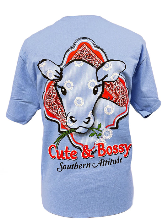 S375 - Cute & Bossy Cow - Carolina Blue
