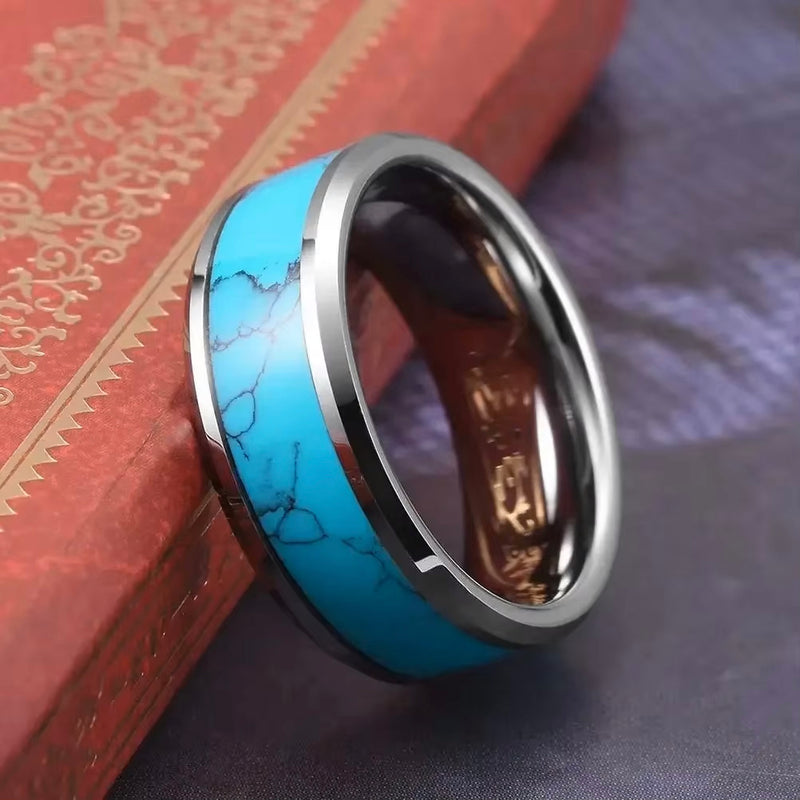 Load image into Gallery viewer, TMRG10 - Turquoise Blue Inlay 8mm Ring
