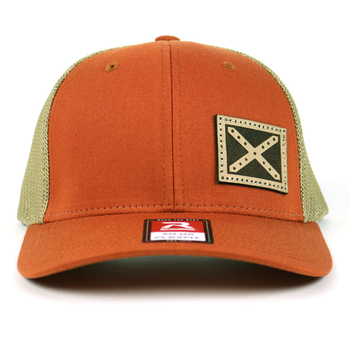 SA122 - Southern Addiction Dark Orange/Khaki FLEXFIT Light Leather Flag Patch Cap