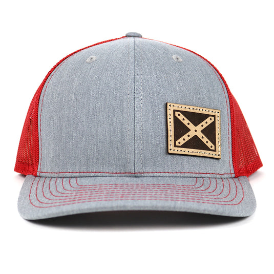 SA124 - Southern Addiction Heather Grey/Red Light Leather Flag Patch Cap