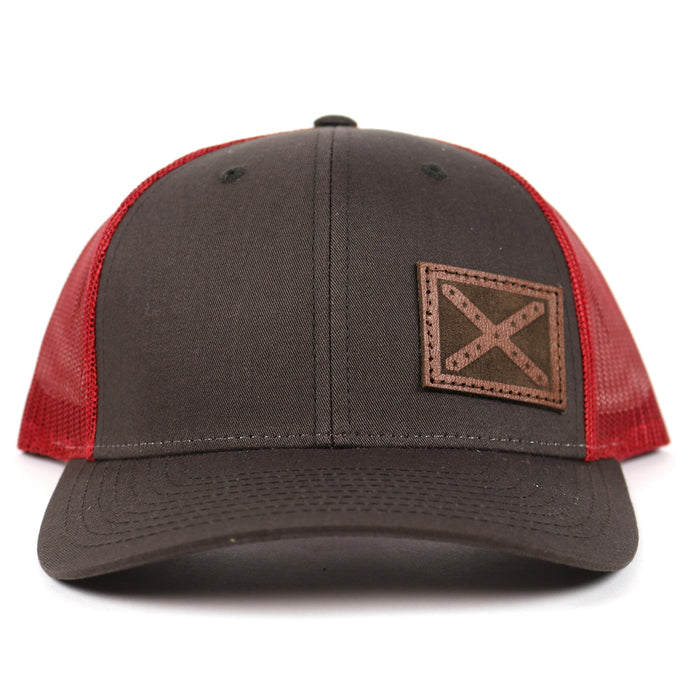 SA127 - Southern Addiction Coffee/Claret Chocolate Leather Flag Patch Cap