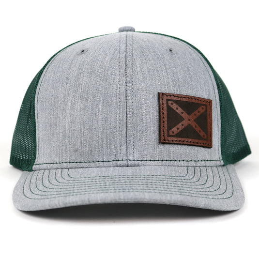 SA130 - Southern Addiction Heather Grey/Dark Green Dark Leather Flag Patch Cap
