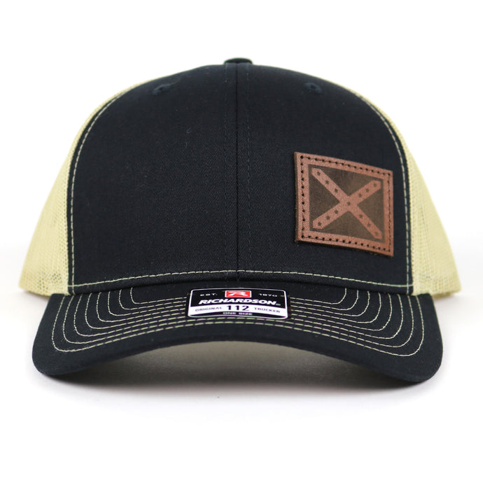 SA131 - Southern Addiction Black/Vegas Gold Chocolate Leather Flag Patch Cap