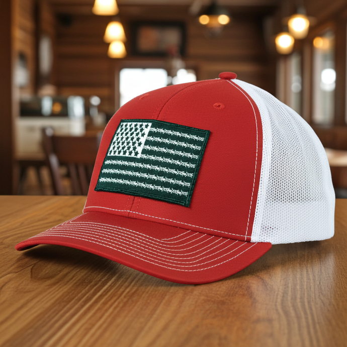 SA134 - Southern Addiction Red/White Barbed Wire Flag Cap
