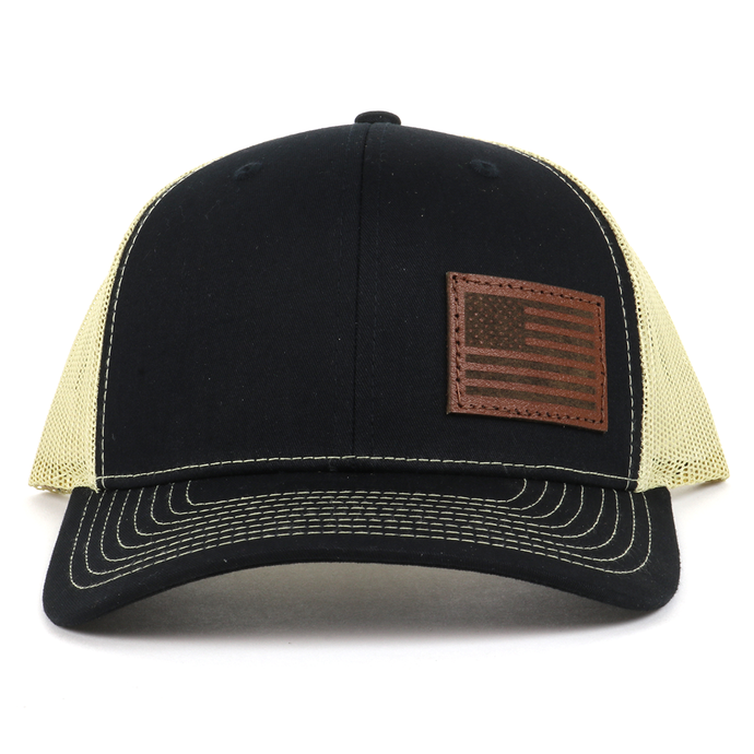 SA137 - Southern Addiction Black/Vegas Gold Leather American Flag Patch Cap