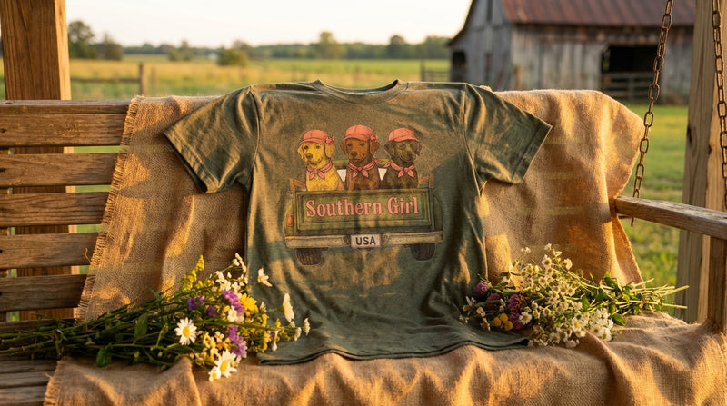Load image into Gallery viewer, SBT 5 - Southern Girl Puppies in Truck T Shirt
