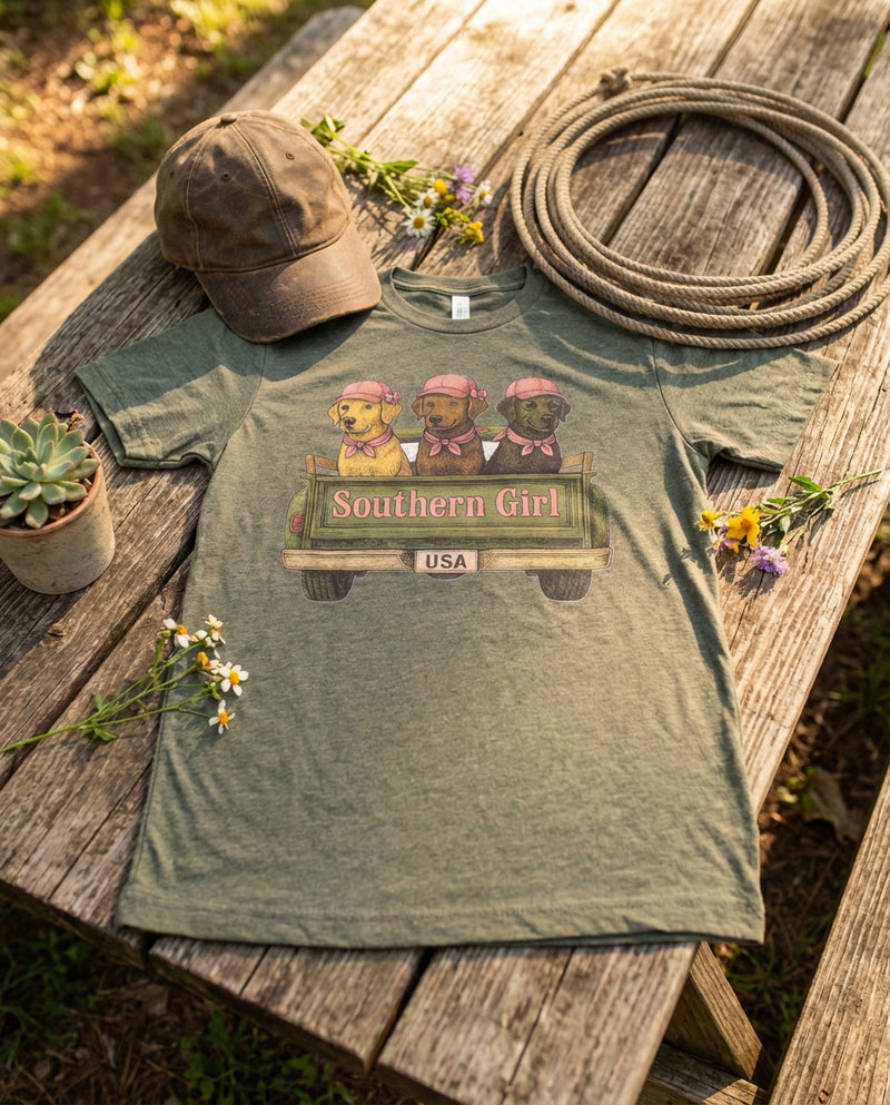 Load image into Gallery viewer, SBT 5 - Southern Girl Puppies in Truck T Shirt
