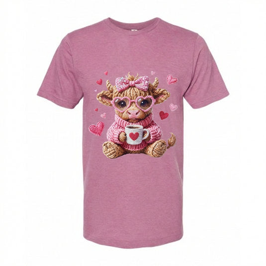 SBT 6 - Highland Cow Heart Classes Faux Yarn T Shirt