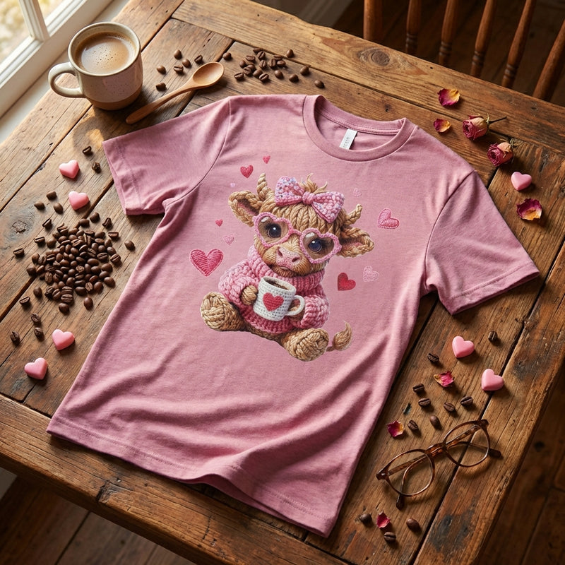 Load image into Gallery viewer, SBT 6 - Highland Cow Heart Classes Faux Yarn T Shirt
