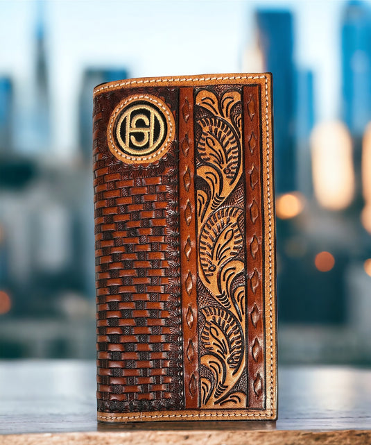 SHW2R - Circle SH Basketweave Tooled Leather Rodeo Wallet