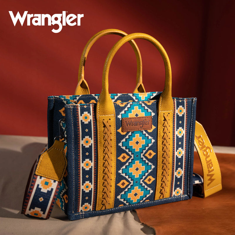 Load image into Gallery viewer, WG2203-8120SMST - Wrangler Southwestern Print Small Canvas Tote/Crossbody - Mustard
