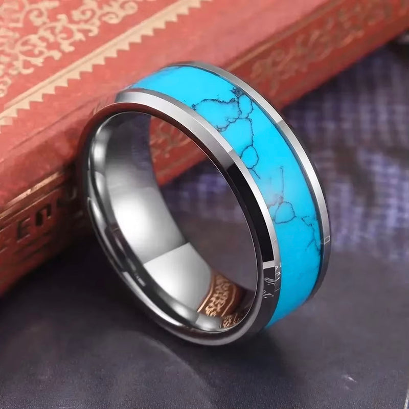 Load image into Gallery viewer, TMRG10 - Turquoise Blue Inlay 8mm Ring
