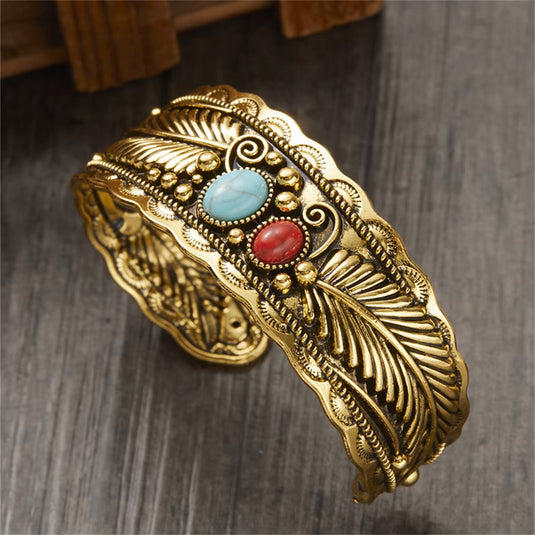 TMBC47 - Gold Carved Bracelet With Stones