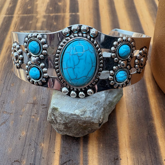 TMBC19 - Adjustable Cuff Turquoise Stone Bracelet