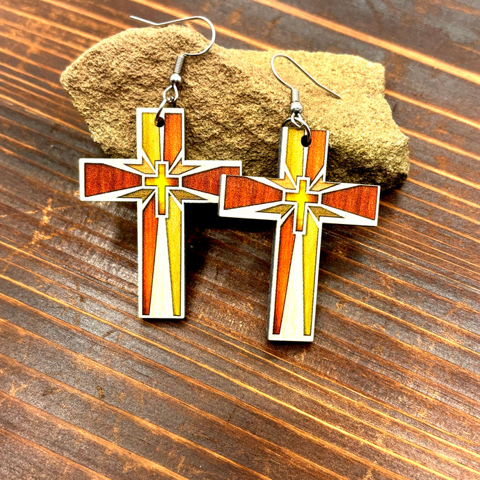 TMER76 - Cross on Cross Wooden Earrings