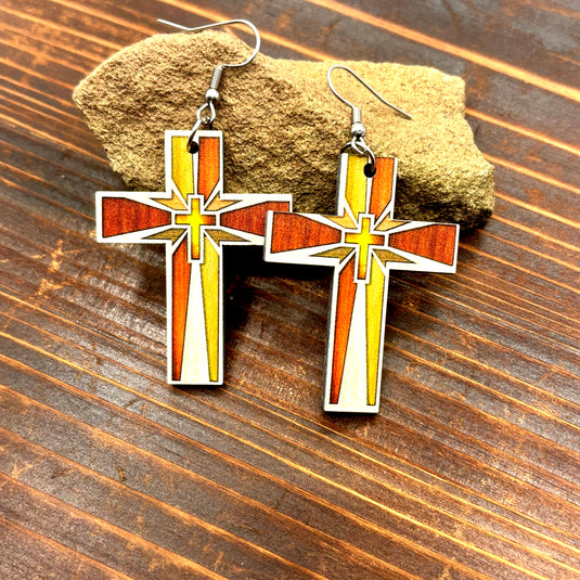 TMER76 - Cross on Cross Wooden Earrings