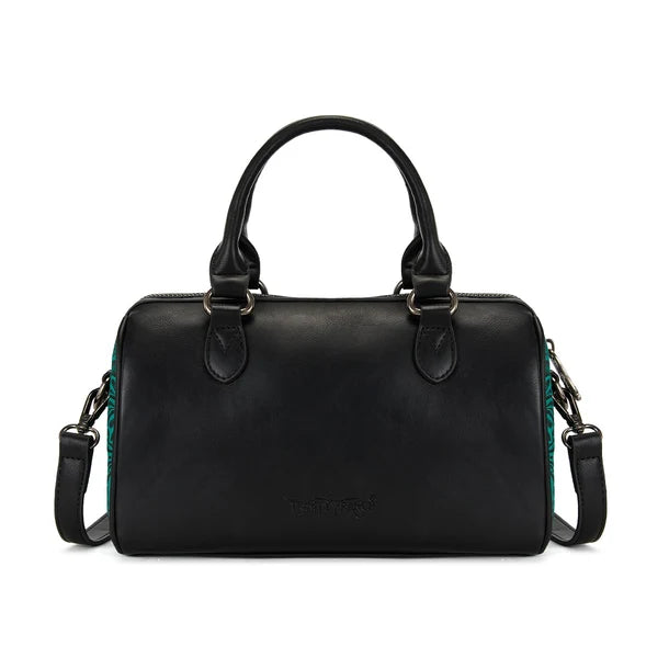 Load image into Gallery viewer, TR-HB-215-8323-BK - Trinity Ranch Tooled Floral Cowhide Satchel Crossbody Bag - Black
