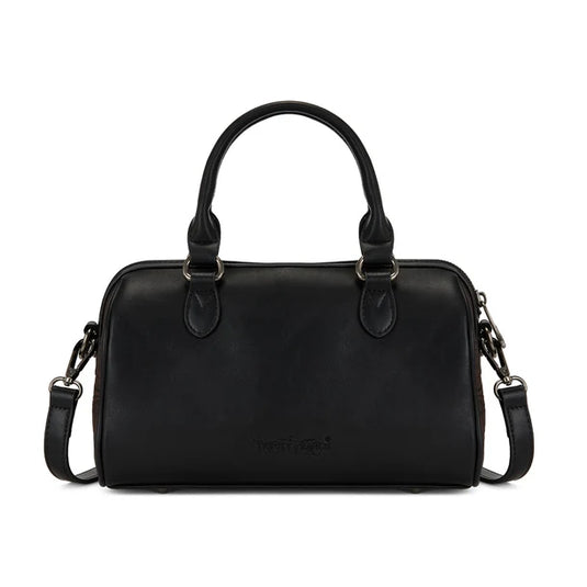 TR-HB-215-8323-CF - Trinity Ranch Tooled Floral Cowhide Satchel Crossbody Bag - Coffee