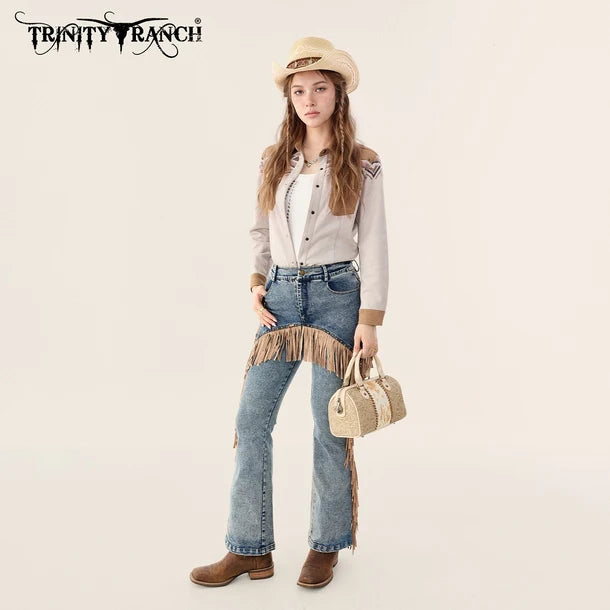 Load image into Gallery viewer, TR-HB-215-8323-TN - Trinity Ranch Tooled Floral Cowhide Satchel Crossbody Bag - Tan
