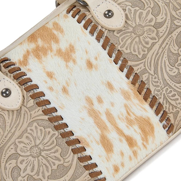 Load image into Gallery viewer, TR-HB-215-8323-TN - Trinity Ranch Tooled Floral Cowhide Satchel Crossbody Bag - Tan
