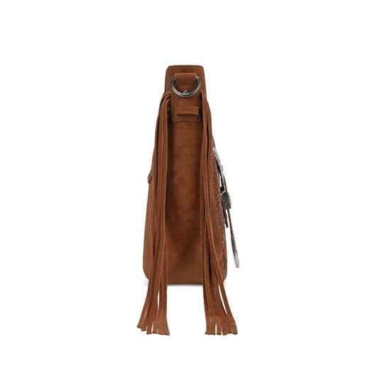 TR-HB-220-918-BR - Trinity Ranch Floral Tooled Crossbody Bag - Brown