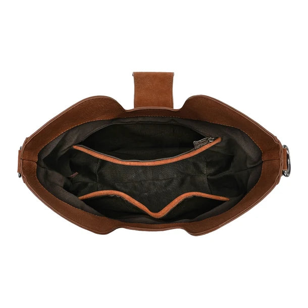 Load image into Gallery viewer, TR-HB-220-918-BR - Trinity Ranch Floral Tooled Crossbody Bag - Brown
