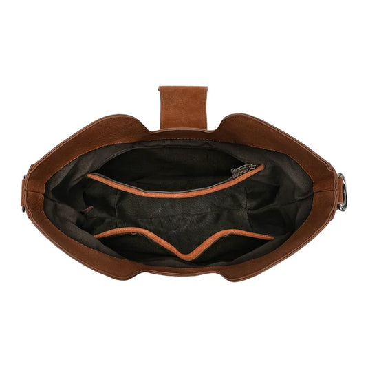 TR-HB-220-918-BR - Trinity Ranch Floral Tooled Crossbody Bag - Brown
