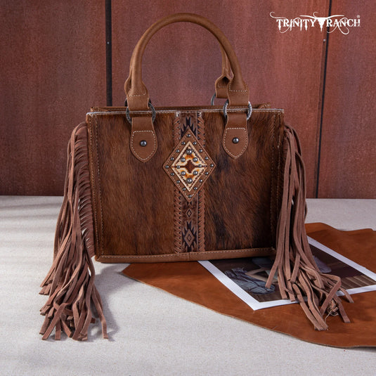 TR146-8120BR - Trinity Ranch Hair-On Cowhide Tote/Crossbody