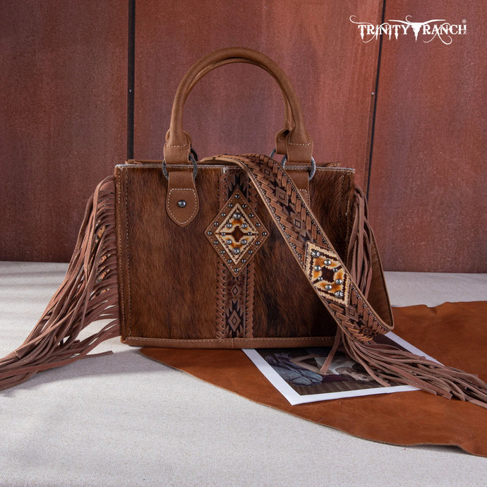 TR146-8120BR - Trinity Ranch Hair-On Cowhide Tote/Crossbody