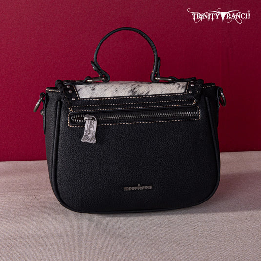 TR149-8360BK - Trinity Ranch Hair-On Cowhide Saddle Shape Collection Crossbody/Satchel - Black