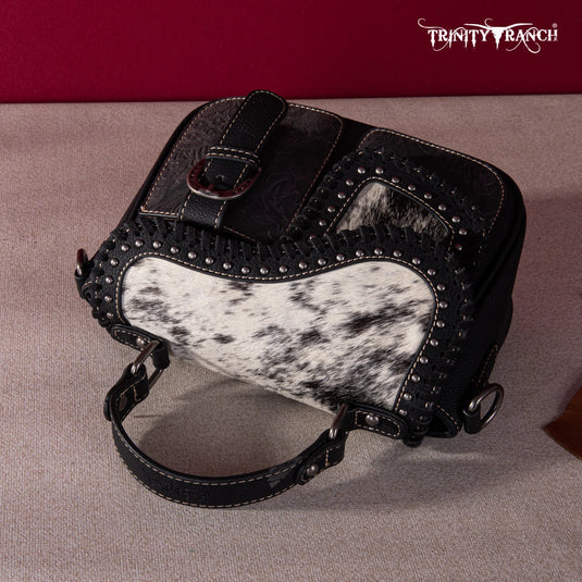 TR149-8360BK - Trinity Ranch Hair-On Cowhide Saddle Shape Collection Crossbody/Satchel - Black