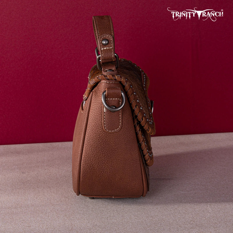 Load image into Gallery viewer, TR149-8360BR - Trinity Ranch Hair-On Cowhide Saddle Shape Collection Crossbody/Satchel -Brown
