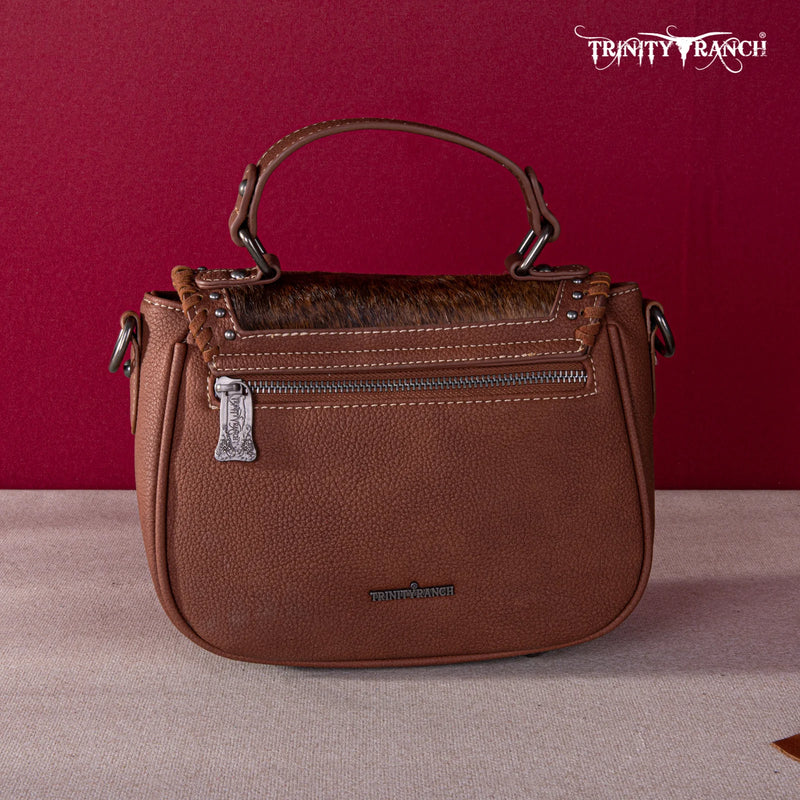 Load image into Gallery viewer, TR149-8360BR - Trinity Ranch Hair-On Cowhide Saddle Shape Collection Crossbody/Satchel -Brown
